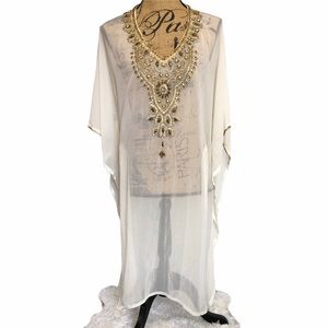 Indian Sheer Sari Tunic White with Gold Beading